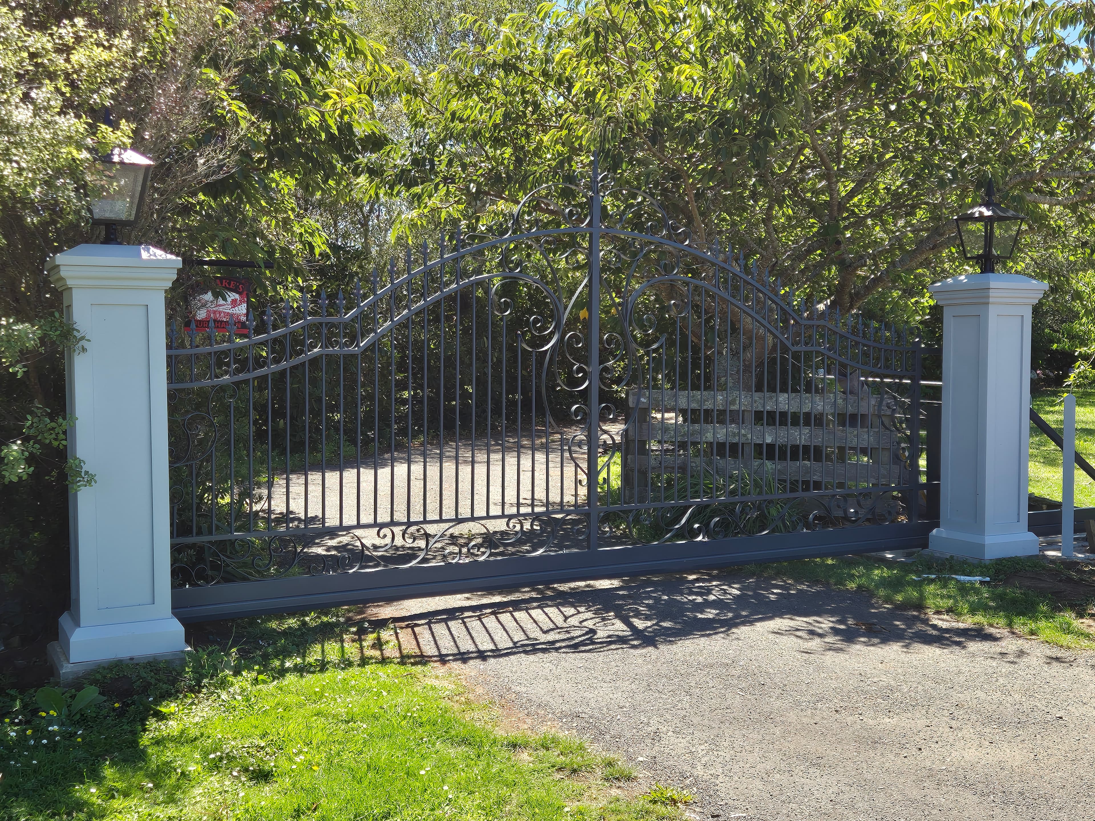 Ornate scroll gate at a Whanganui property entrance
